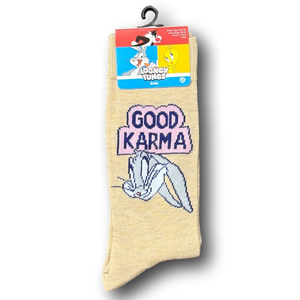 3/$20 Bugs Bunny Looney Tunes "Good Karma" Funny Novelty Crew Socks - NWT